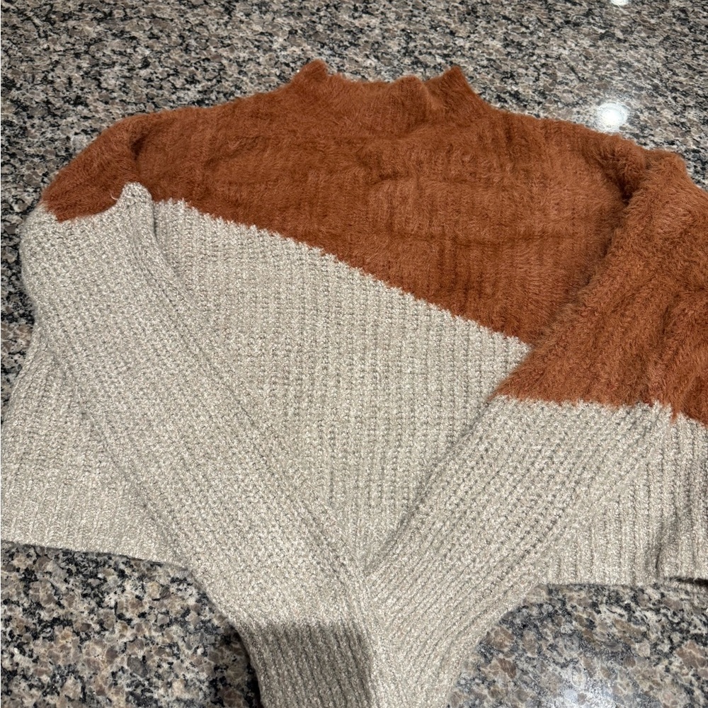 Hem & Thread Cowl Neck Sweater - Rust and Beige